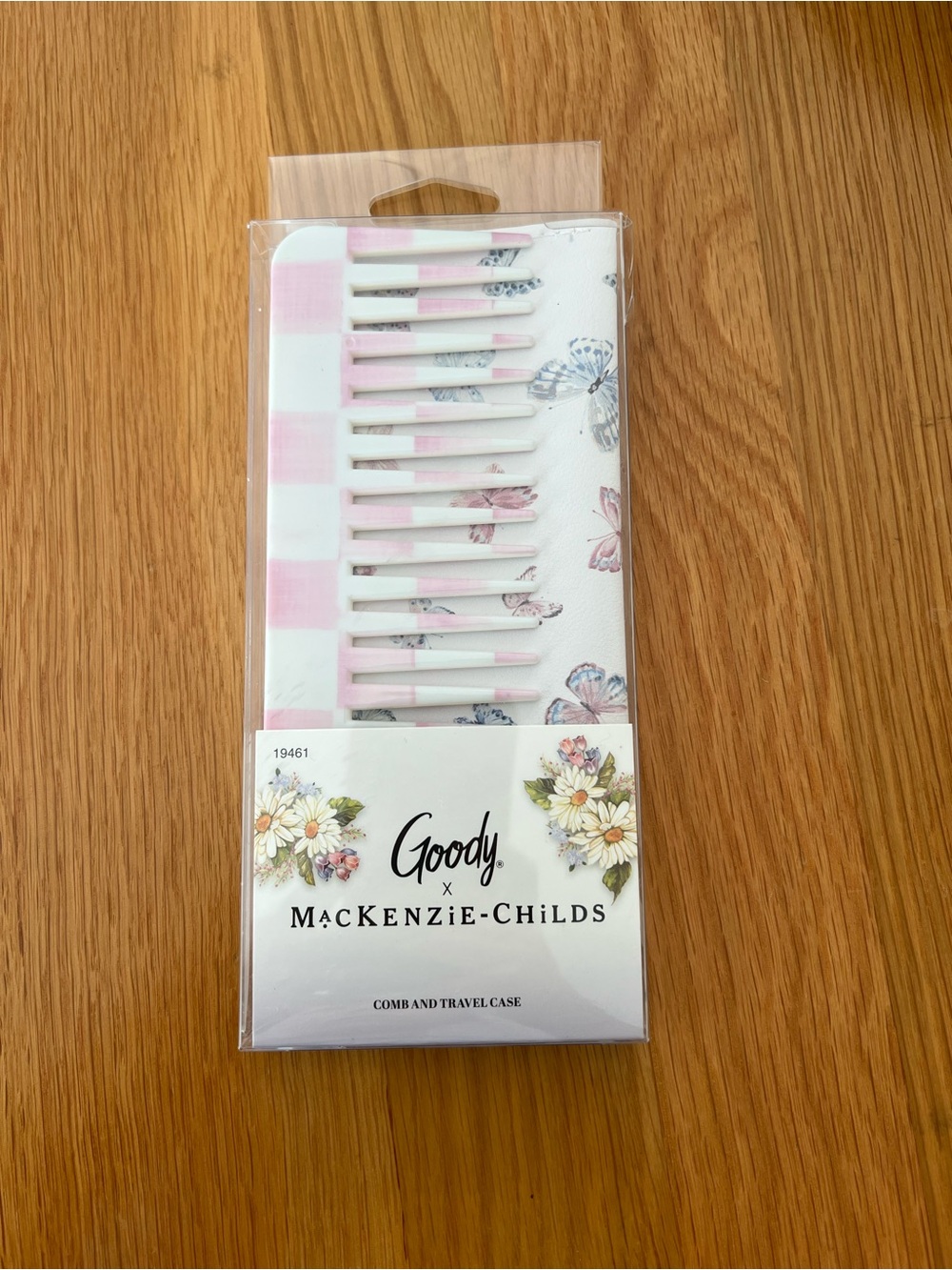 MacKenzie-Childs Pink and White Comb with Travel Case